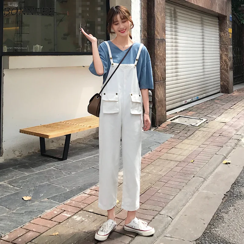 

Джинсы женские весенне-летние модные комбинезоны простые однотонные кавайные Ulzzang Harajuku уличная одежда высокого качества женские брюки пов...