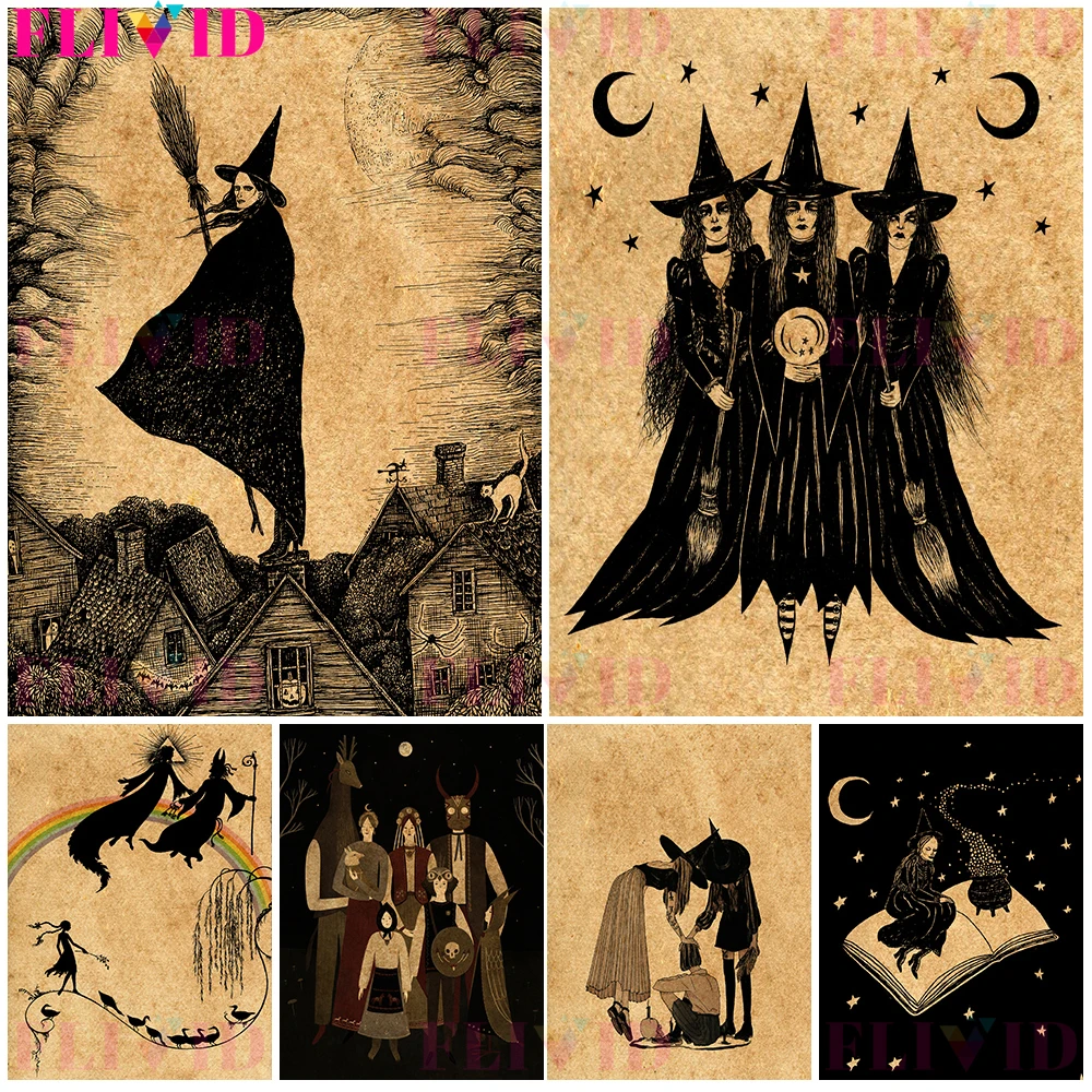 

Witches' Daily Life Wall Art Wizard World Canvas Painting Flying Witch Posters And Prints For Living Room Decoration Unframed