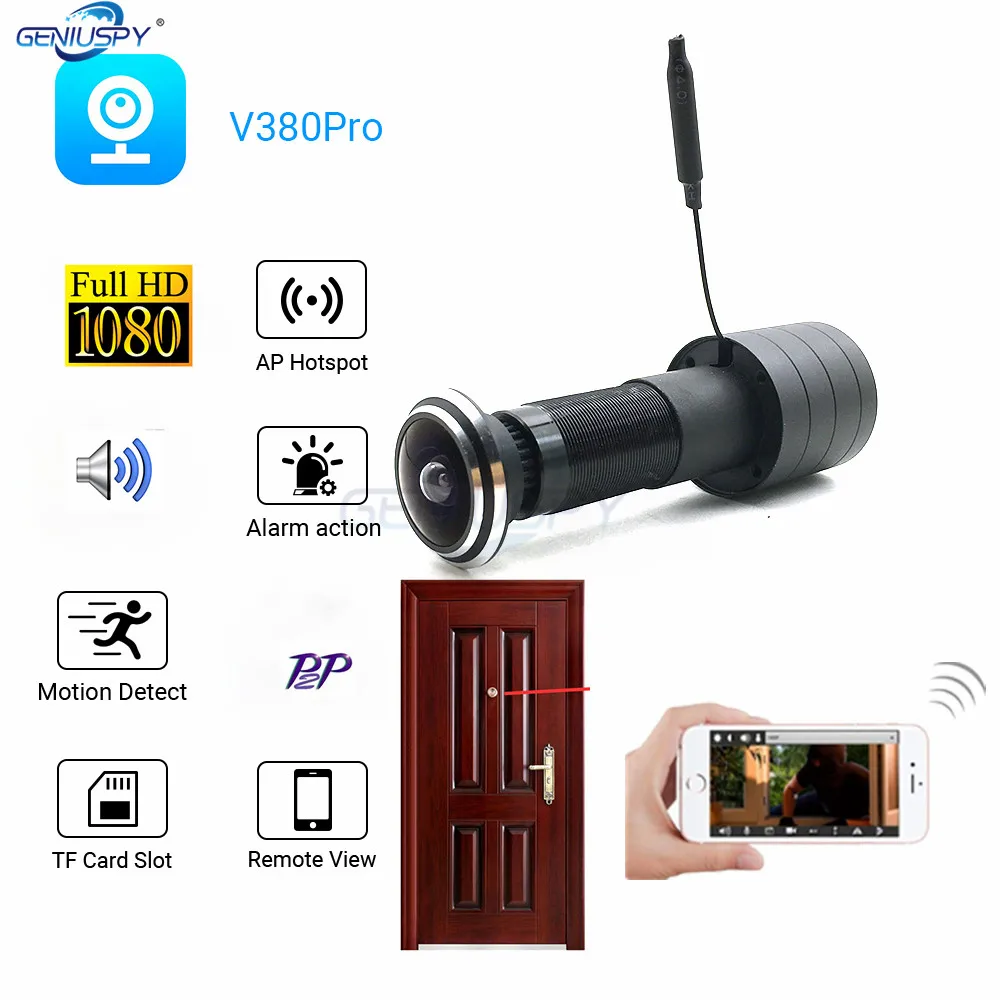 V380 видео аудио 1080P HD H.264 P2P 1,78 мм Рыбий глаз объектив CCTV безопасности глазок дверной глазок Wifi дверной глазок камера TF слот для карты