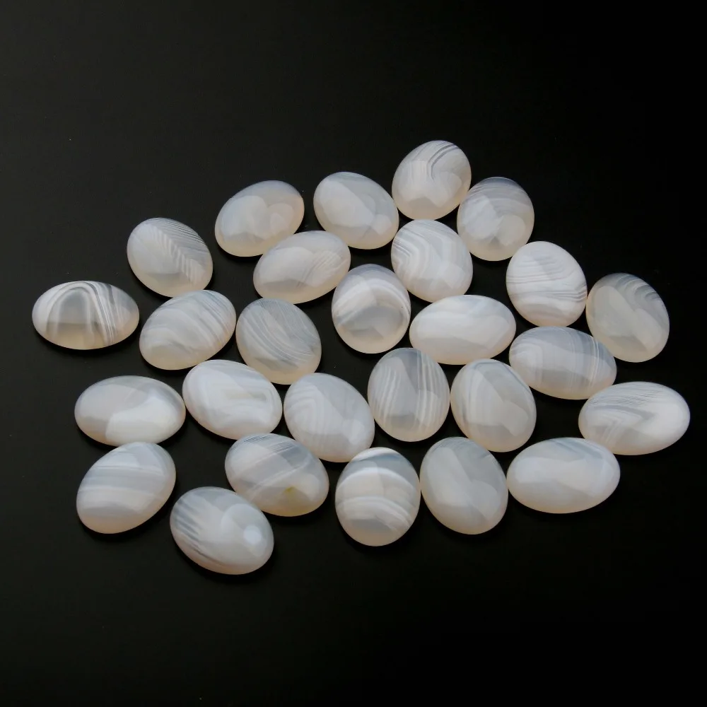 

10Pcs 10*14/13*18/12*16mm Natural Stone Cabochon Beads Oval White Striped Agates Created Beads For Jewelry Making Ring