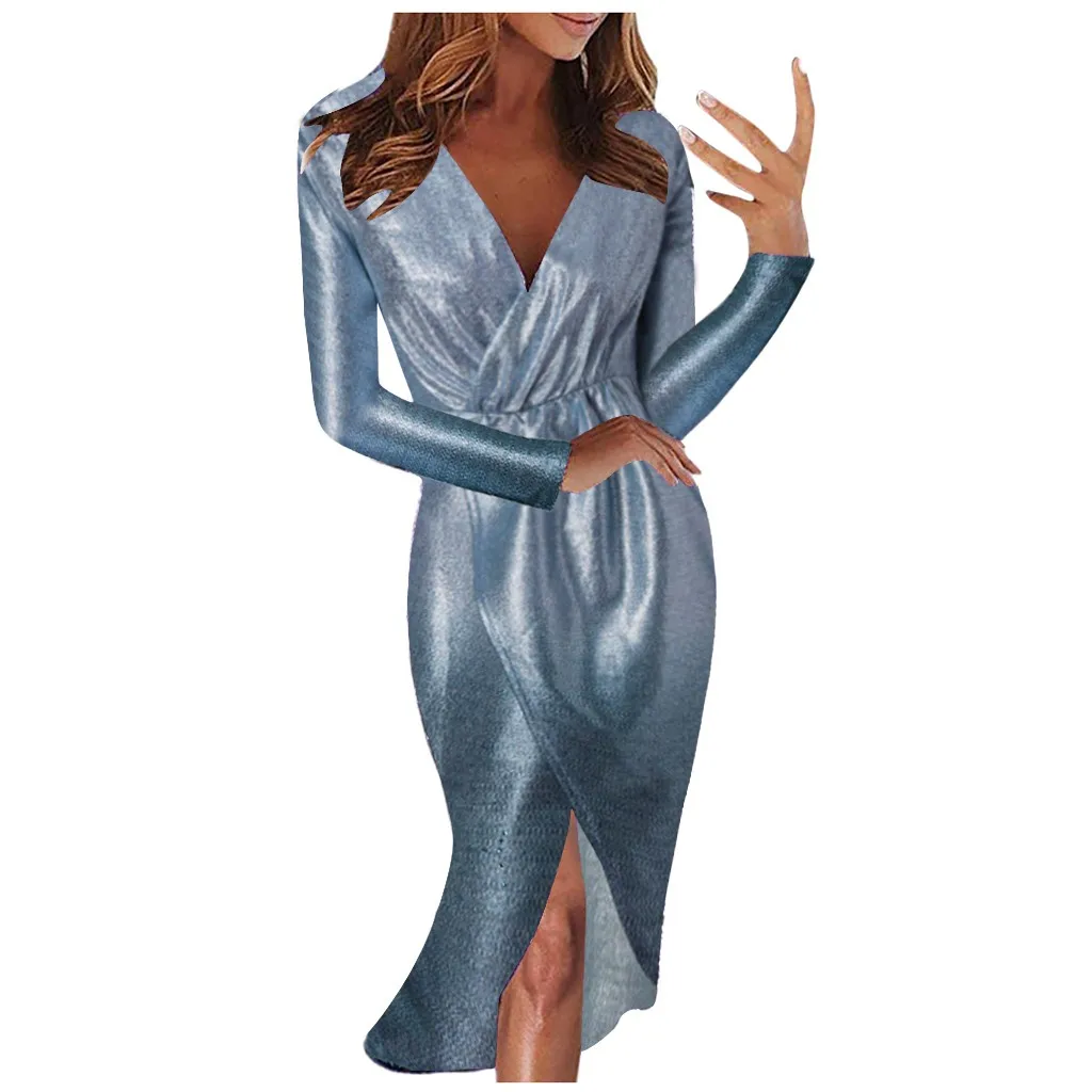 Сексуальное платье с v-образным воротом высокий разрез вечерние Для женщин