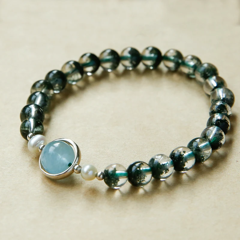 Зеленый браслет с кристаллами призрака женский из рога изобилия пять элементов