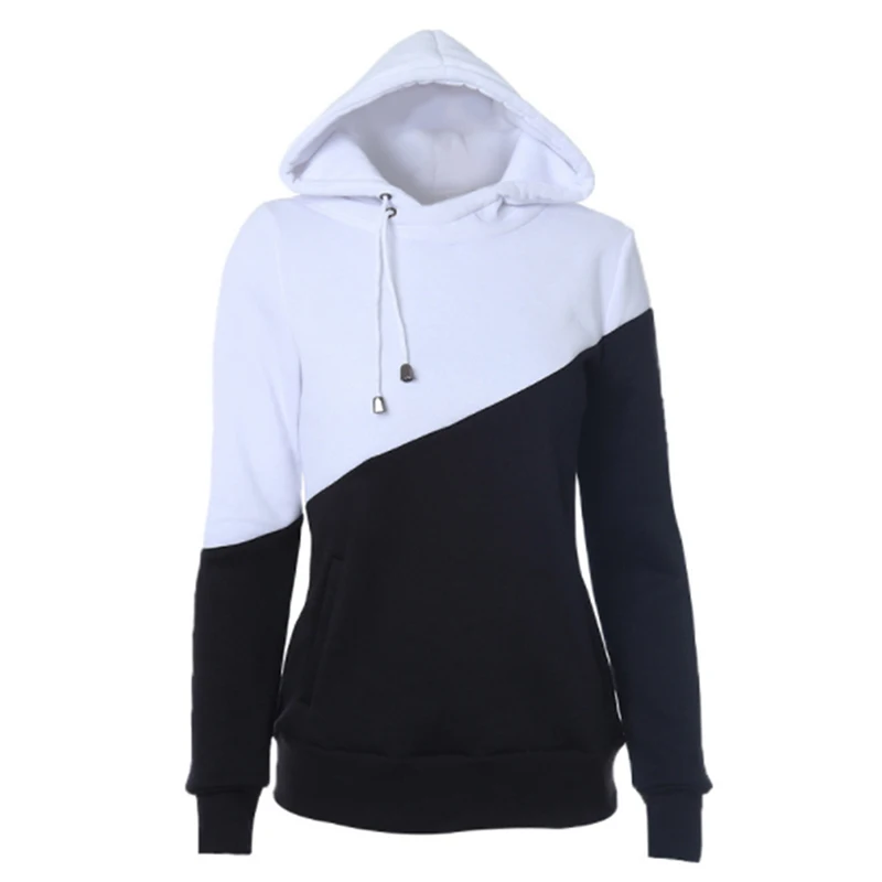

Women Sweatshirt Spring And Autumn Ladies Contrast Color Hooded Casual Pullovers Women Long Sleeve Robe Femme