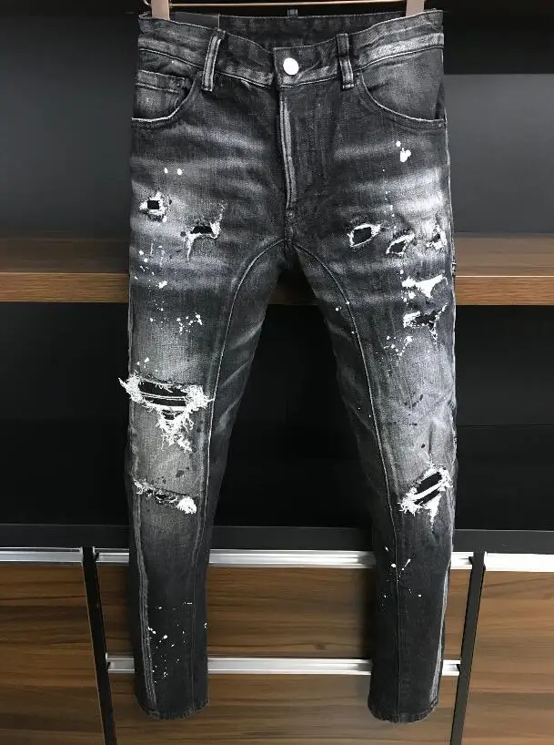 Dsquared2 Italy Brand Jeans Pants Coolguy Jeans Men Slim Moto Biker Jeans Denim Trousers Blue Hole Pants Black Jeans 28-38
