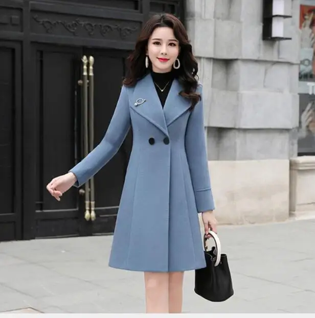 

1pcs/lot Autumn Woolen Coat Female Long Large Size Thick Women Woolen Jacket Slim Lady Clothing Women's Coats