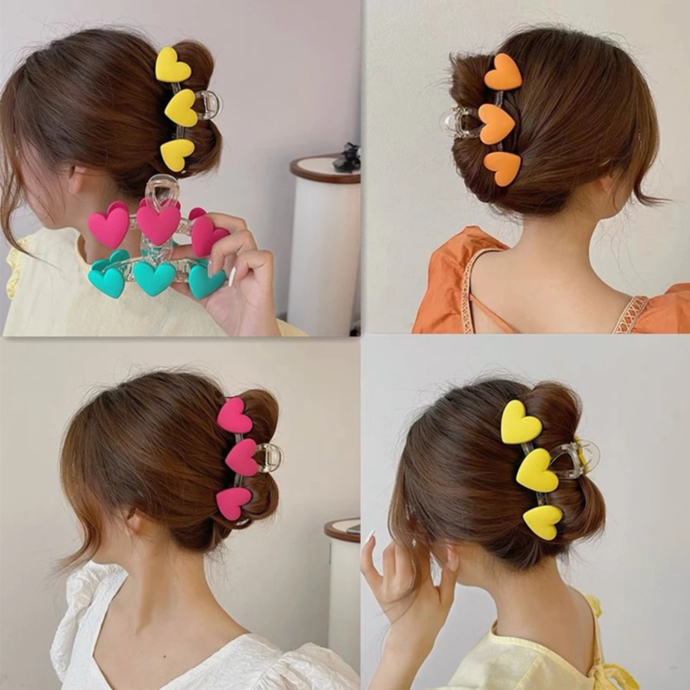 

Женская заколка-краб для волос, однотонная заколка ярких цветов в форме сердца, аксессуары для волос, головной убор, 2021