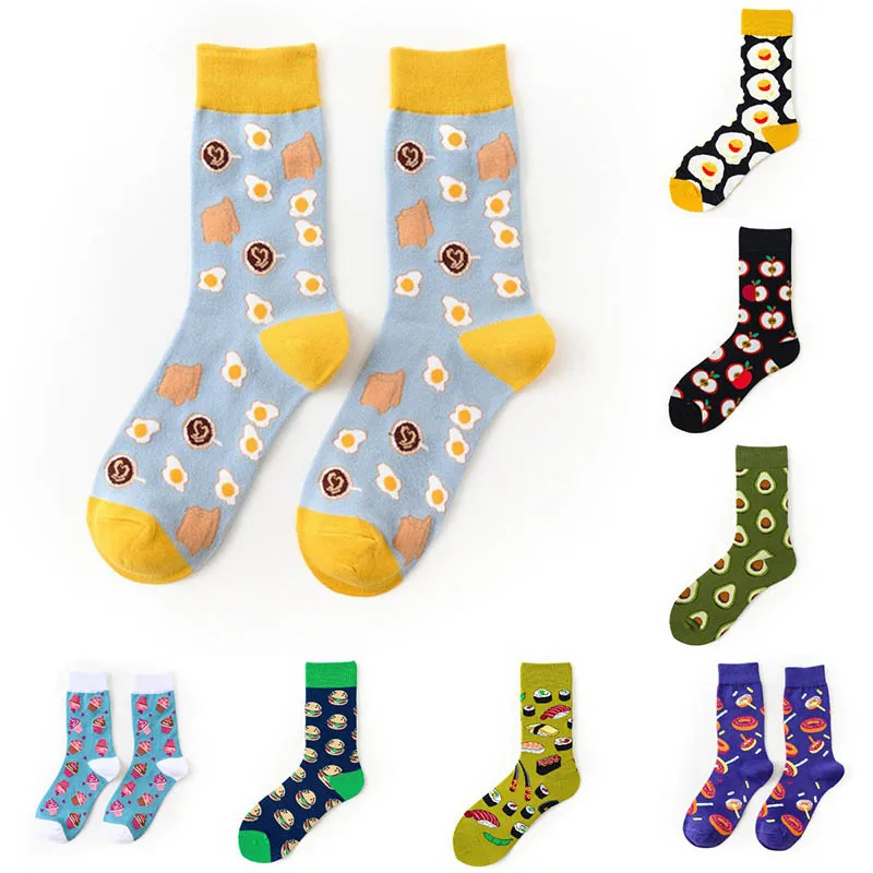 

New Mens sock Brand Egg Sushi Cookie Pattern Hip hop Cool Socks for Men Winter Thick Long Funny Skateboard Colorful Socks
