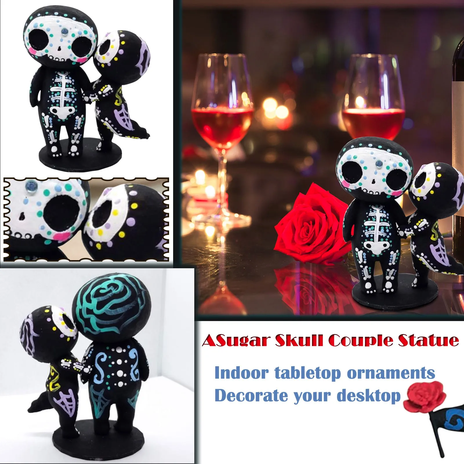 

Crafts Resin Sugar Skull Couple Statue Cute Statue Skull Resin Flower Delivery Indoor Room Outdoor Backyard Hilde Yard Art Decor