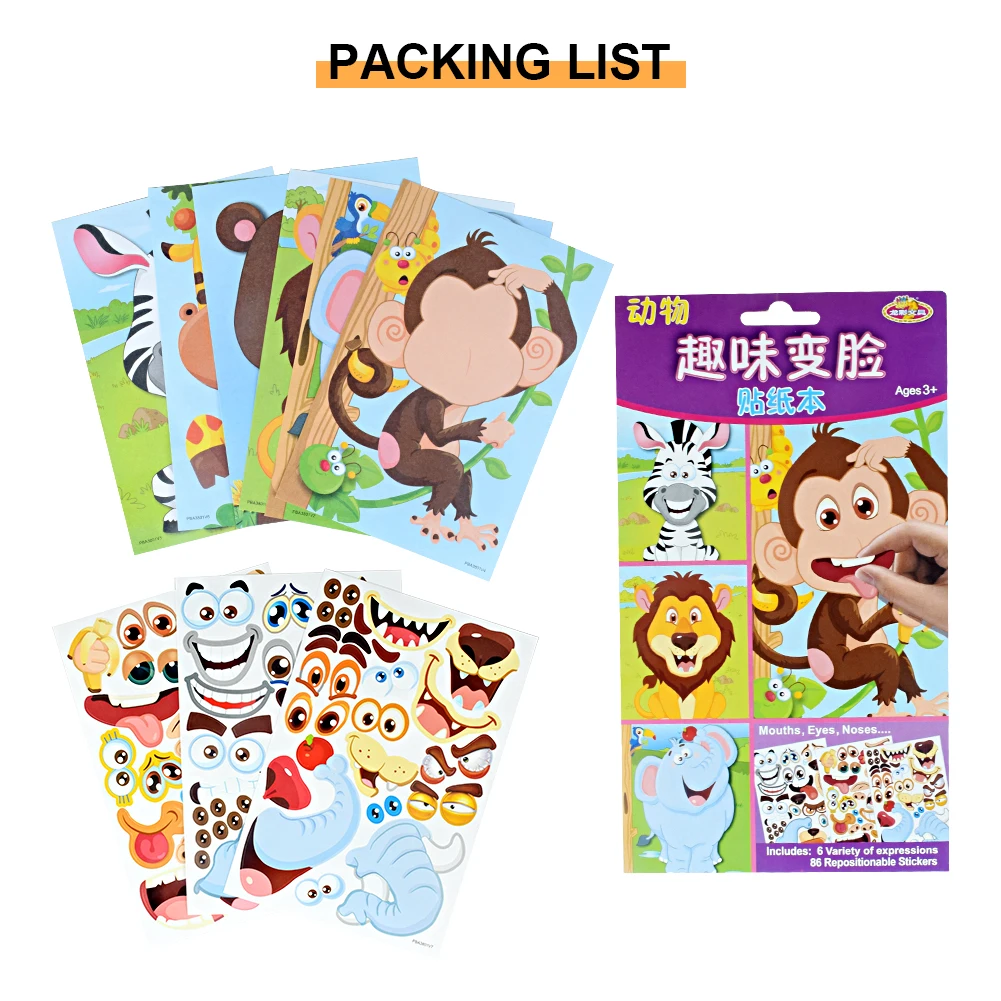 

9pcs/set Kids DIY Stickers Make A Face Animals Princess Reusable Sticker For Boy Girl Puzzle Games Assemble Jigsaw Toys Gifts
