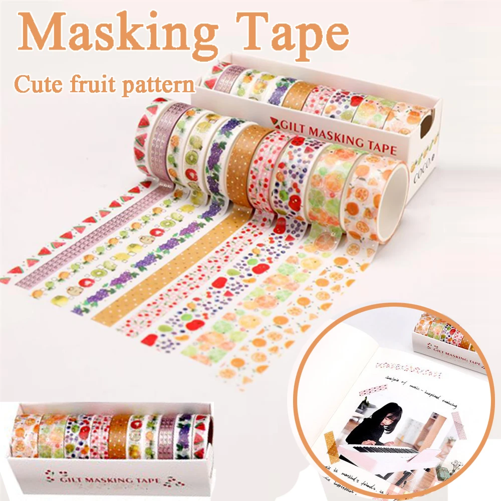 

10 Pcs/Set Gold Foil Tape Cute Heart Masking Tape Decorative Adhesive Tape Sticker DIY Scrapbooking Stationery
