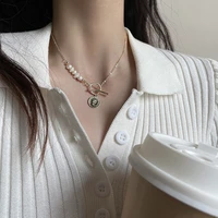 simple pearl retro necklace 2021 new female asymmetric geometric clavicle chain buckle necklace fashion party gift