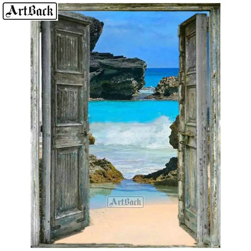 5d алмазная картина двери Пляжный Пейзаж полный квадрат Алмазная вышивка пейзаж 3d
