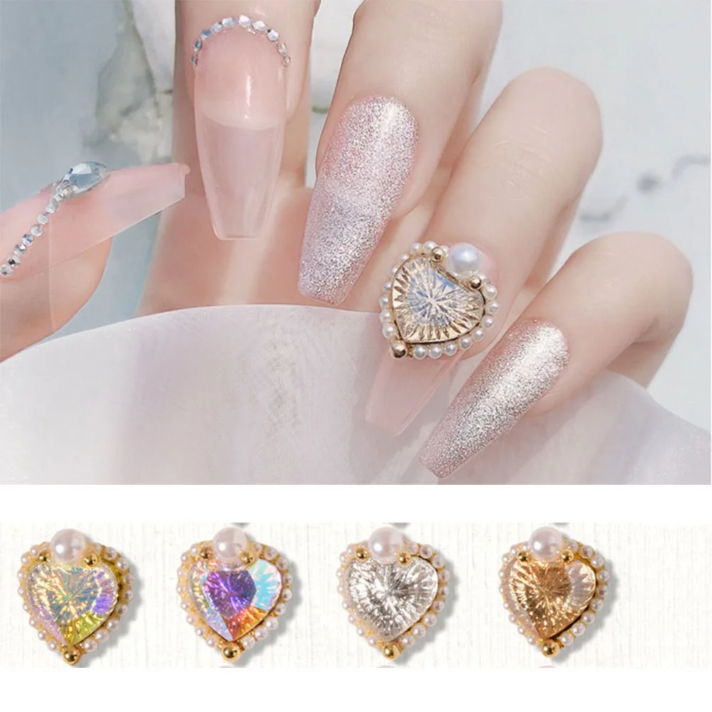 Новое украшение для ногтей в виде красного сердца с тисненым жемчугом ювелирные