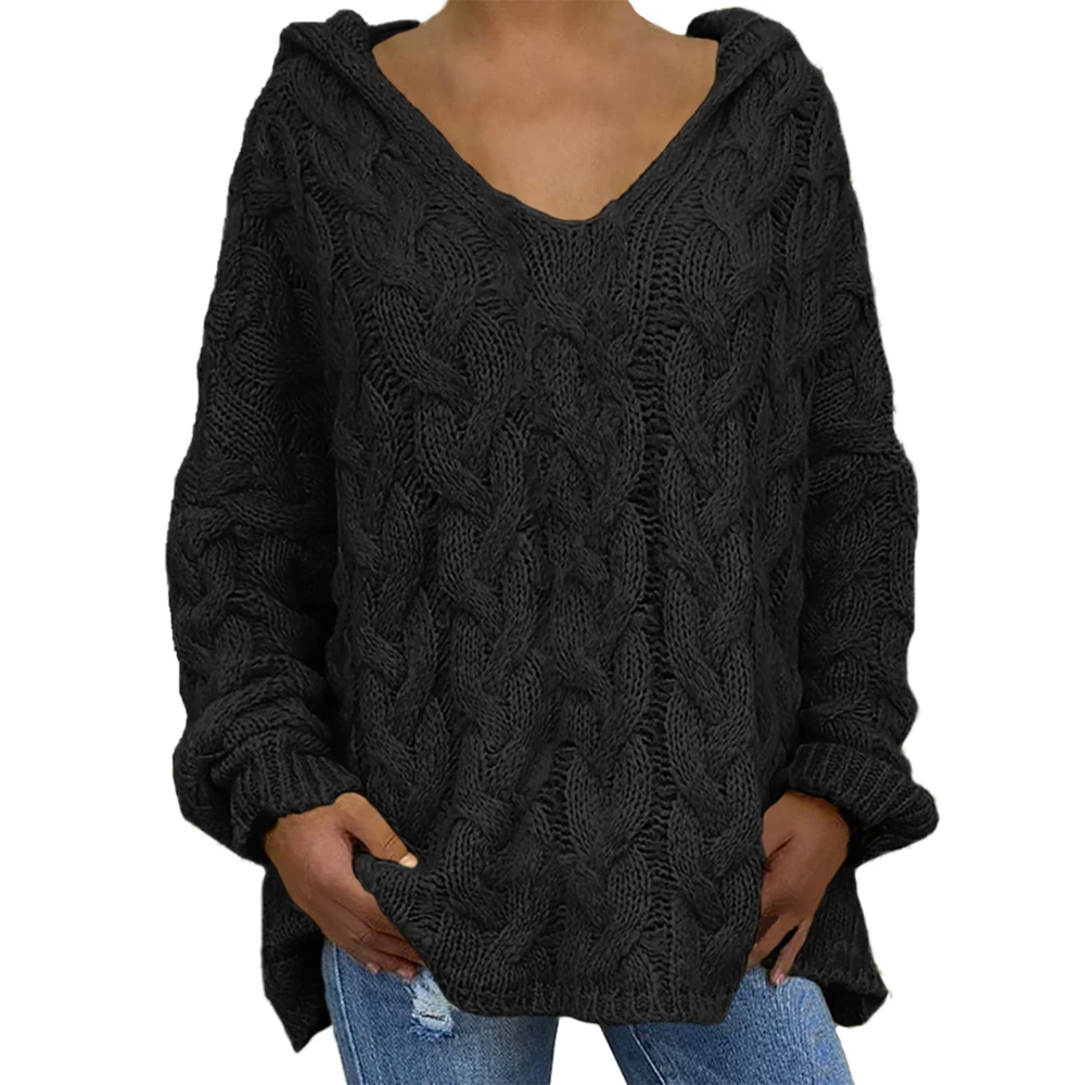 

Casual Womens Sweater Trendy Ladies Solid Color Pullovers Hooded Sweaters Loose Casual Long Sleeve Knitted Sweater