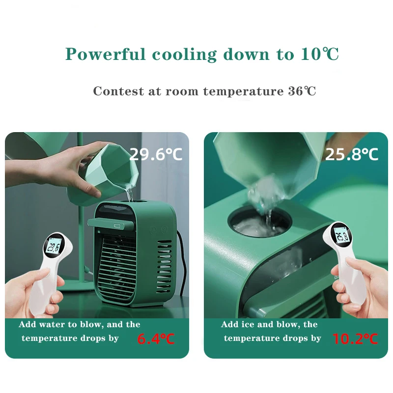 

USB Jungle Green Mini Air Conditioner Electric Fan Cooling And Humidification Desktop Fan Student Office Worker