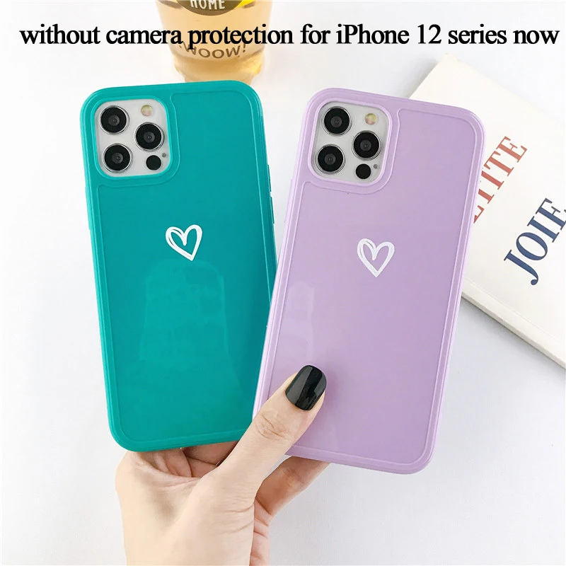 

Love Heart Camera Protection Phone Case For iPhone 11 12 Pro SE 7 8 Plus X XR XS Max Candy Color Glossy Soft TPU Back Cover