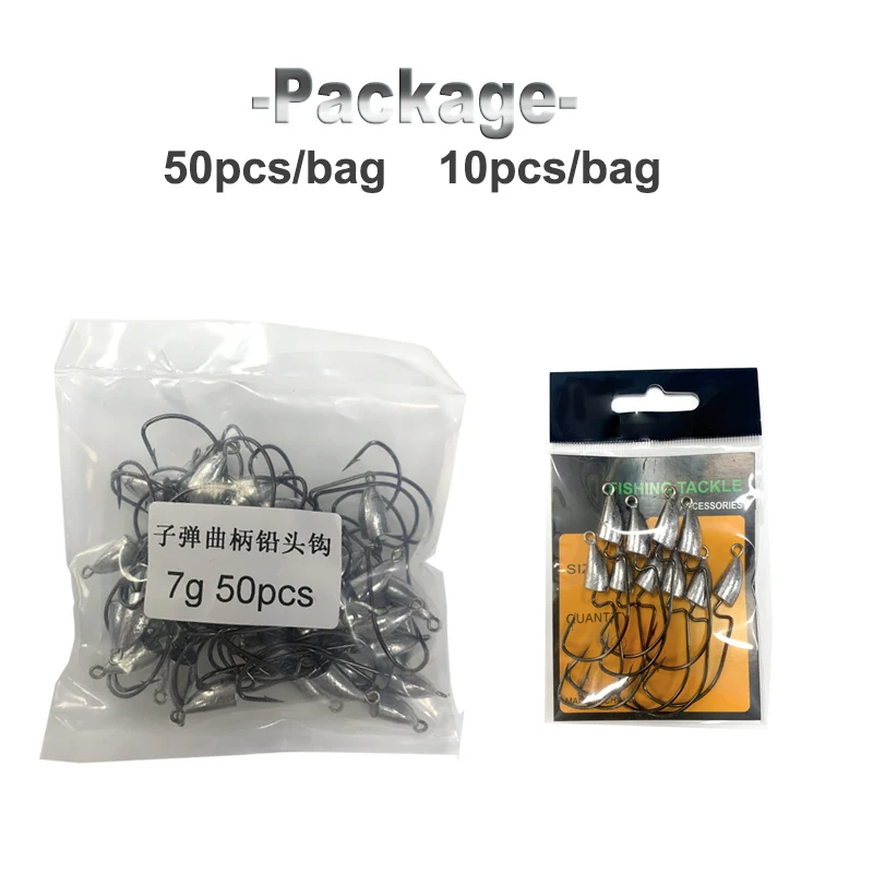 OBSESSION 10pcs/Lot 5g 7g10g 14g Bullet Jig Head Carbon Steel Hook Weedless Offset Worm Fishing Hook Lure Texas Rigs Accessories