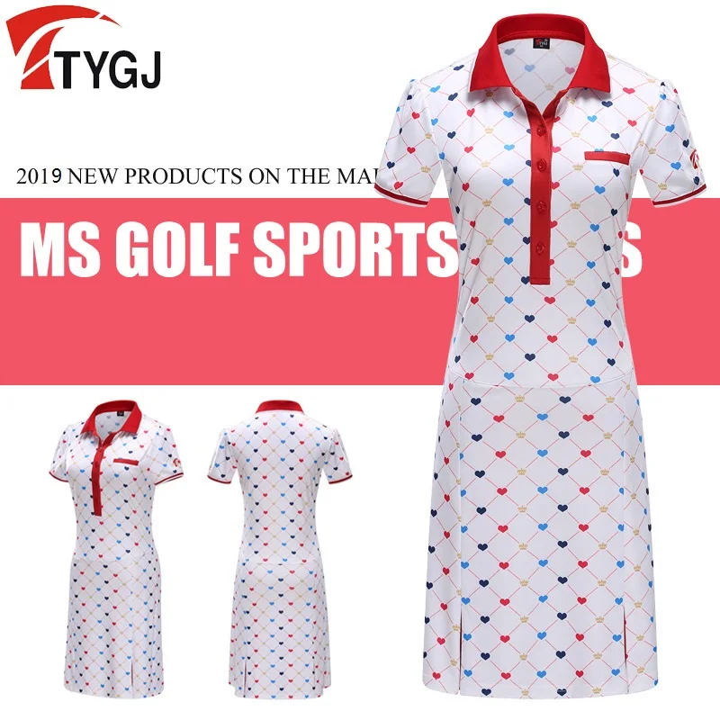 

Women Printing Dress Fitness Tennis Slim Sportswear Ladies Short Sleeve Turn Down Collar Golf/Tennis Mini Dress