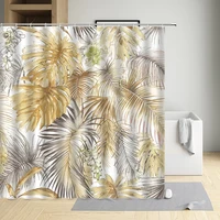 plant green leaf flower golden creative shower curtain modern fabric polyester waterproof cloth bathtub decor bath screen with