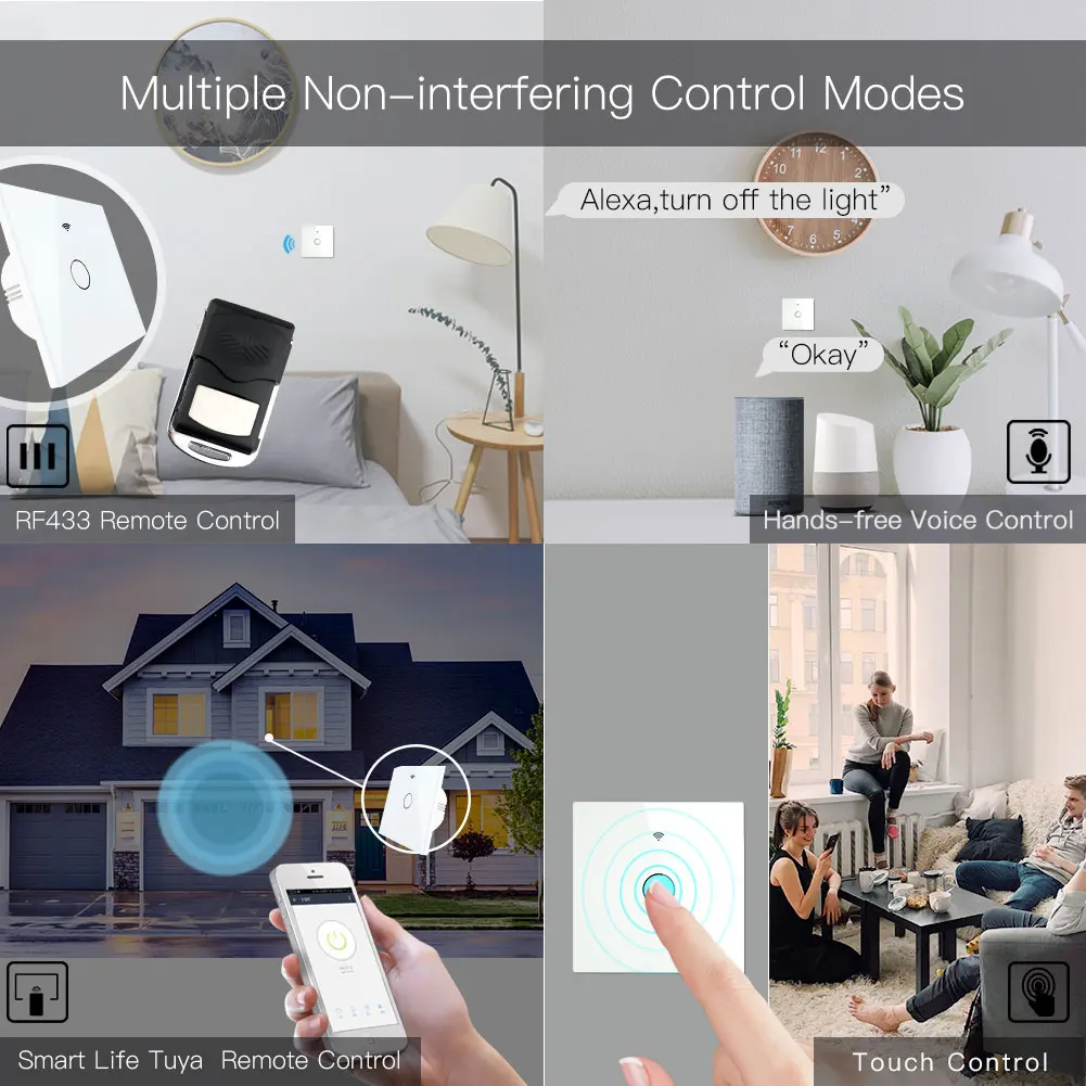 Новый WiFi смарт светильник RF433 без нейтральной проволоки с одним огнем Smart Life Tuya App
