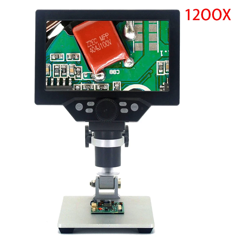 Цифровой микроскоп с непрерывным зумом G1200, 7-дюймовым ЖК-дисплеем HD и портативной многоугольной камерой для сварки.