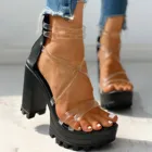 Женские сандалии на высоком толстом каблуке обувь на высоком каблуке на молнии с открытым носком Водонепроницаемый на прозрачной платформе обувь сандалии тапочки женские туфли-лодочки #40