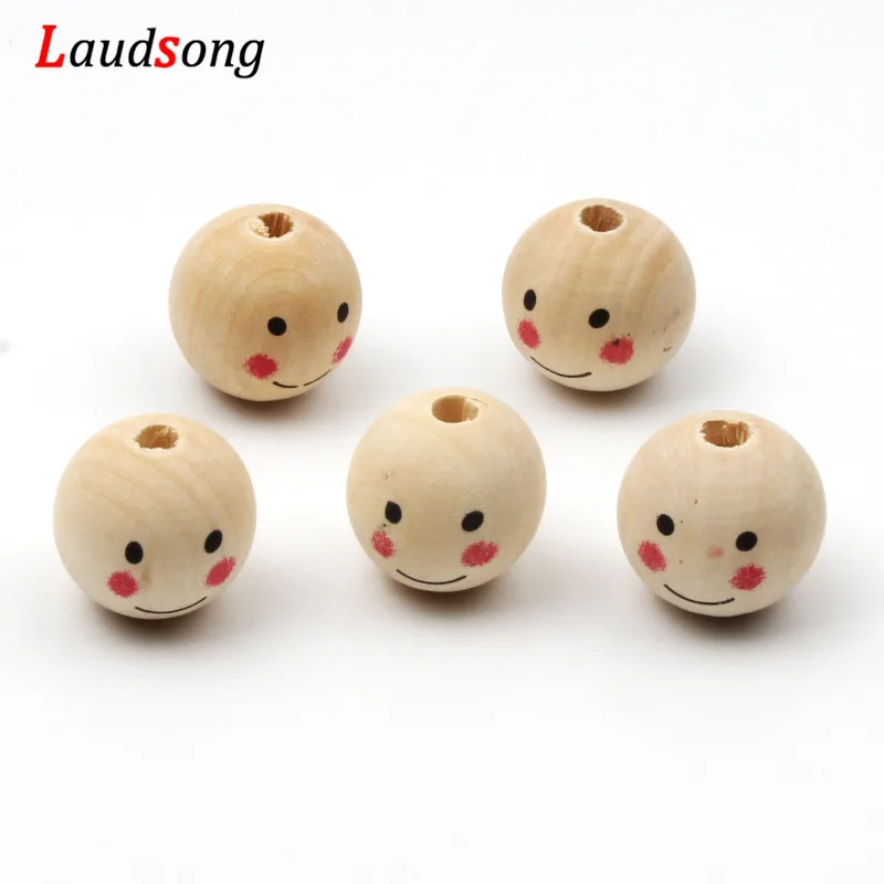 10/25mm Smiley Face Natural Wood Beads Ball Round Loose For Jewelry Making Diy Bracelet Wholesale | Украшения и аксессуары
