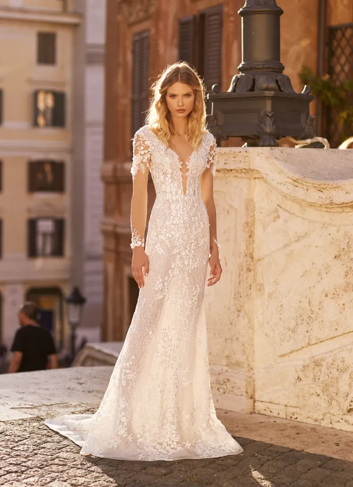 

Новый дизайн, свадебные платья русалки 2021, v-образный вырез, длинные рукава, кисточки, шлейф, Аппликации, кружевные тюлевые платья невесты, Robe...