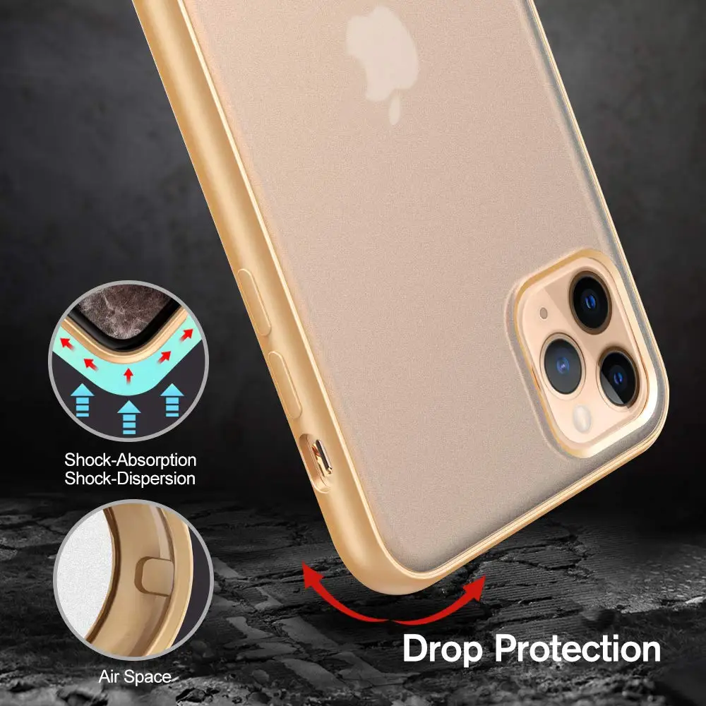 Матовый чехол бампер с золотым покрытием для iPhone 11 Pro Max X XS XR 8 Plus 7 6 6S SE 2 2020 SE2