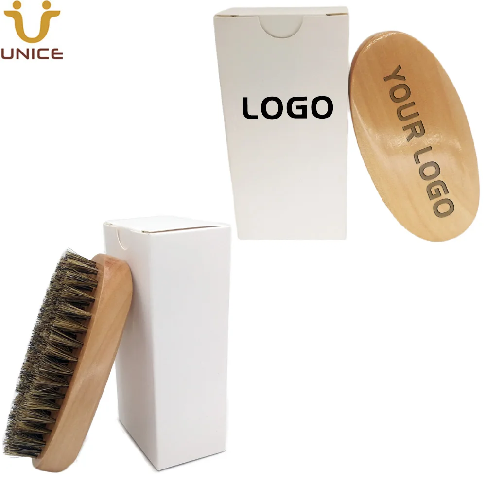 

MOQ 100 PCS OEM Custom LOGO Beard Mustache Grooming Brush with Boar Bristle Hair Men's Facial Cleaning Tool With Printed LOGO on