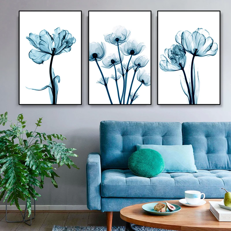 

Plant Flowers Blue Watercolor Print Canvas Poster Wall Art Decoration Mural Minimalism Living Room Bedroom Picture