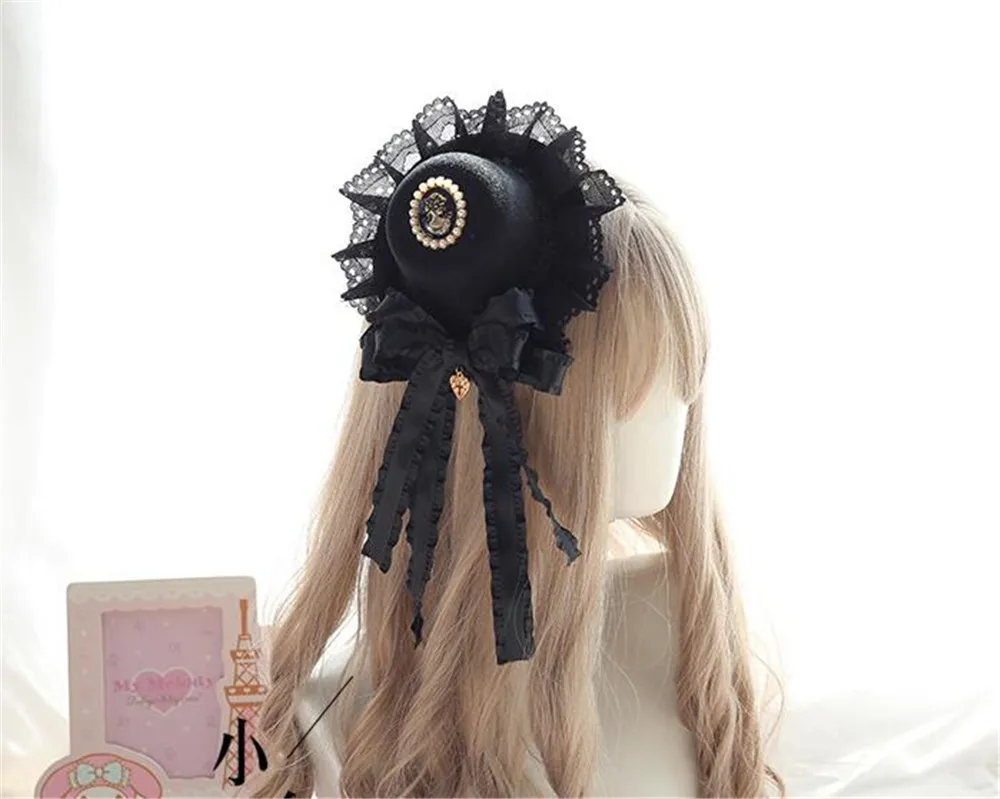 Повязка на голову женская с жемчугом и бантом в готическом стиле | Тематическая