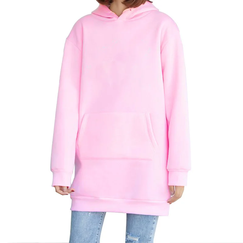 

Красивые женские толстовки с капюшоном, зимний, осенний, с длинным рукавом, с капюшоном, карманами, однотонный пуловер, Свитшот