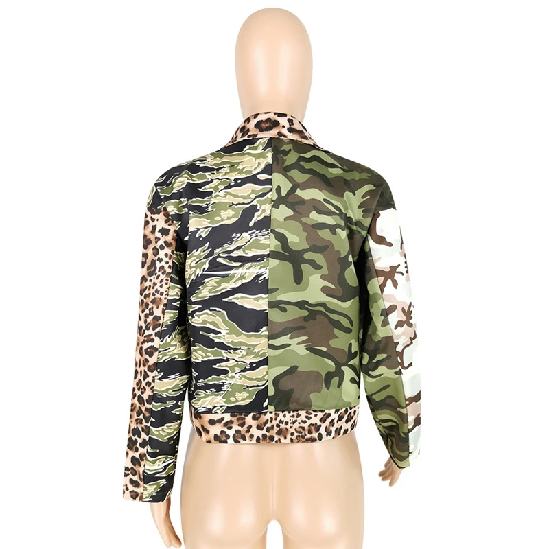 

STYLISH LADY Camouflage Printed Bomber Jacket 2020 Autumn Winter Women Long Sleeve Turn Down Collar Army Green Patchwork Outwear