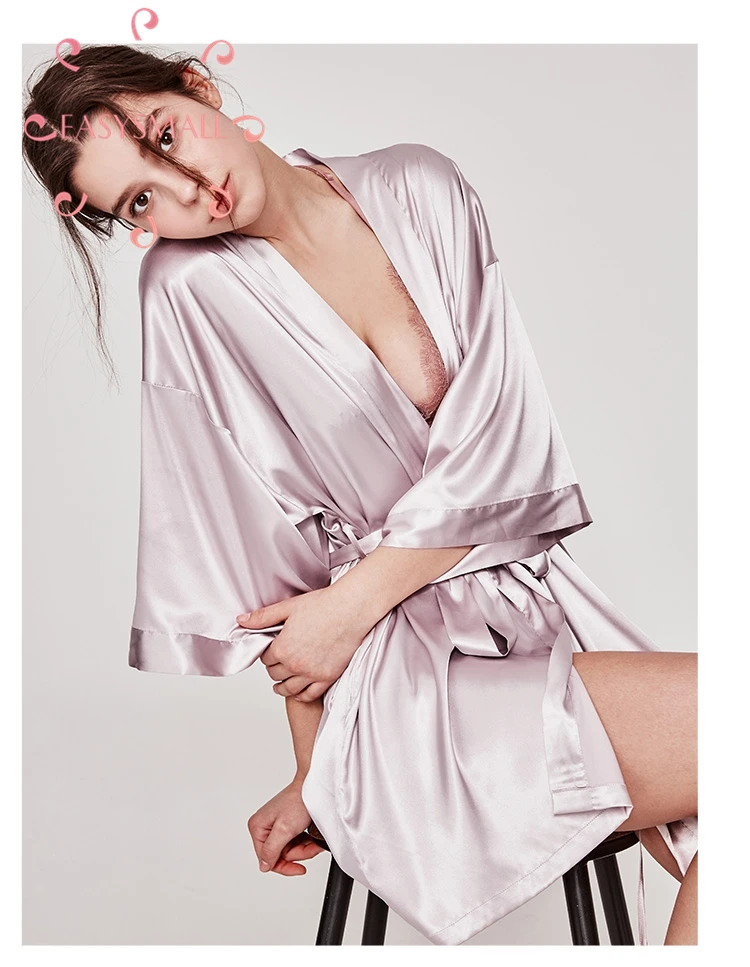 

EASYSMALL sexy Bathrobe Morning Gown Female Bride Summer Thin Silk Silk Pajamas Sexy Silk Satin Nightgown Spring and Autumn