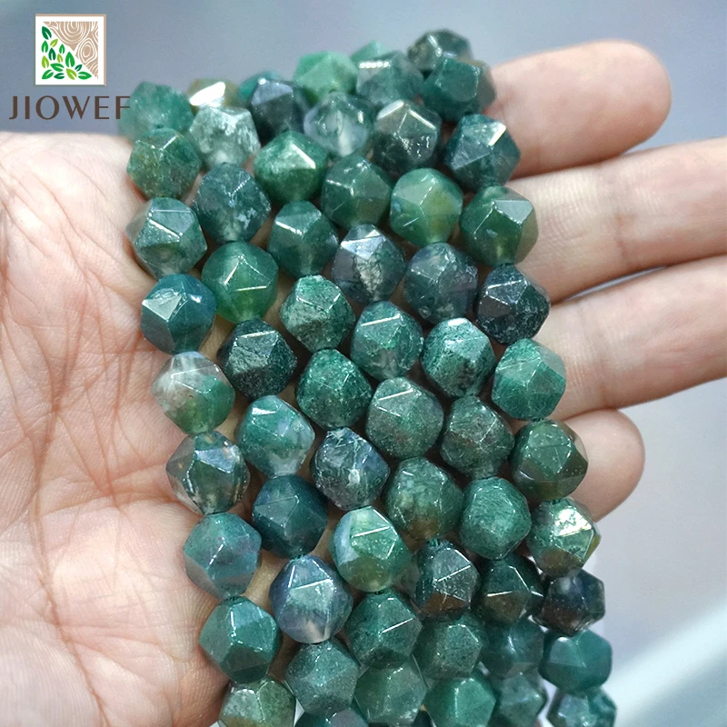 Natural Stone Faceted Moss Grass Agates Spacers Loose Beads for DIY Bracelet Necklace Jewelry Making 15&ampquot Strand Chains 6 8 10MM |