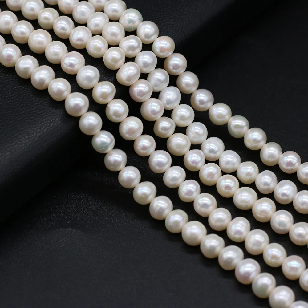 

1PCS Natural Freshwater Pearl White Round Beads6-7MM For Woman Jewelry Making DIY Necklace Accessories Gift Mother-of-pearl 36CM