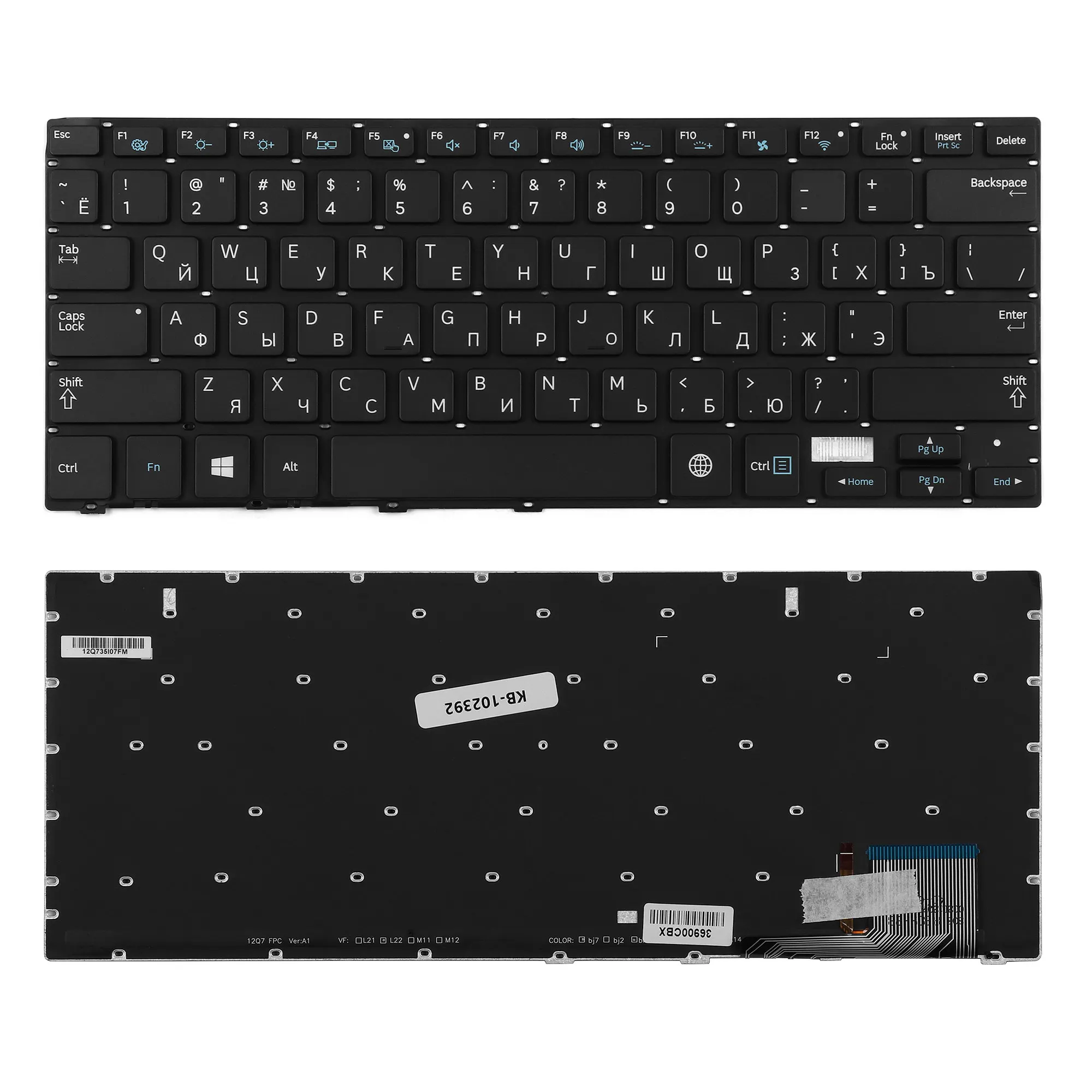 Клавиатура для ноутбука Samsung NP740U3E 740U3E Series. Плоский Enter. Черная без рамки. PN: BA75