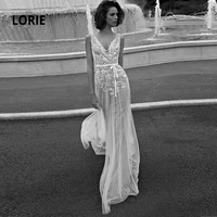 lorie vintage lace appliqued bridal gown 2020 sexy v neck open back simple soft tulle beach bohemia wedding dresses