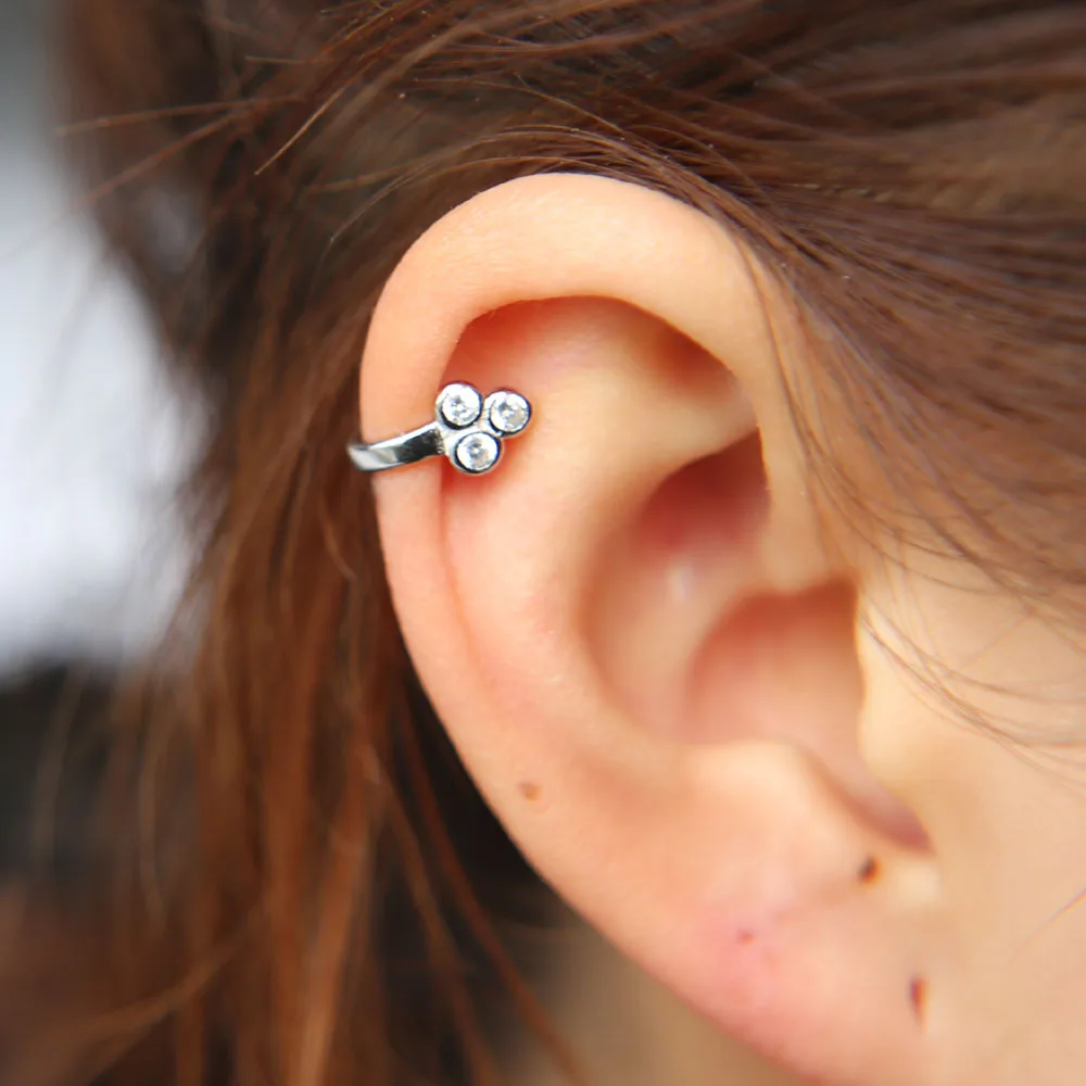 Женские серьги манжеты из серебра 100% пробы с тремя камнями|Серьги-клипсы| |