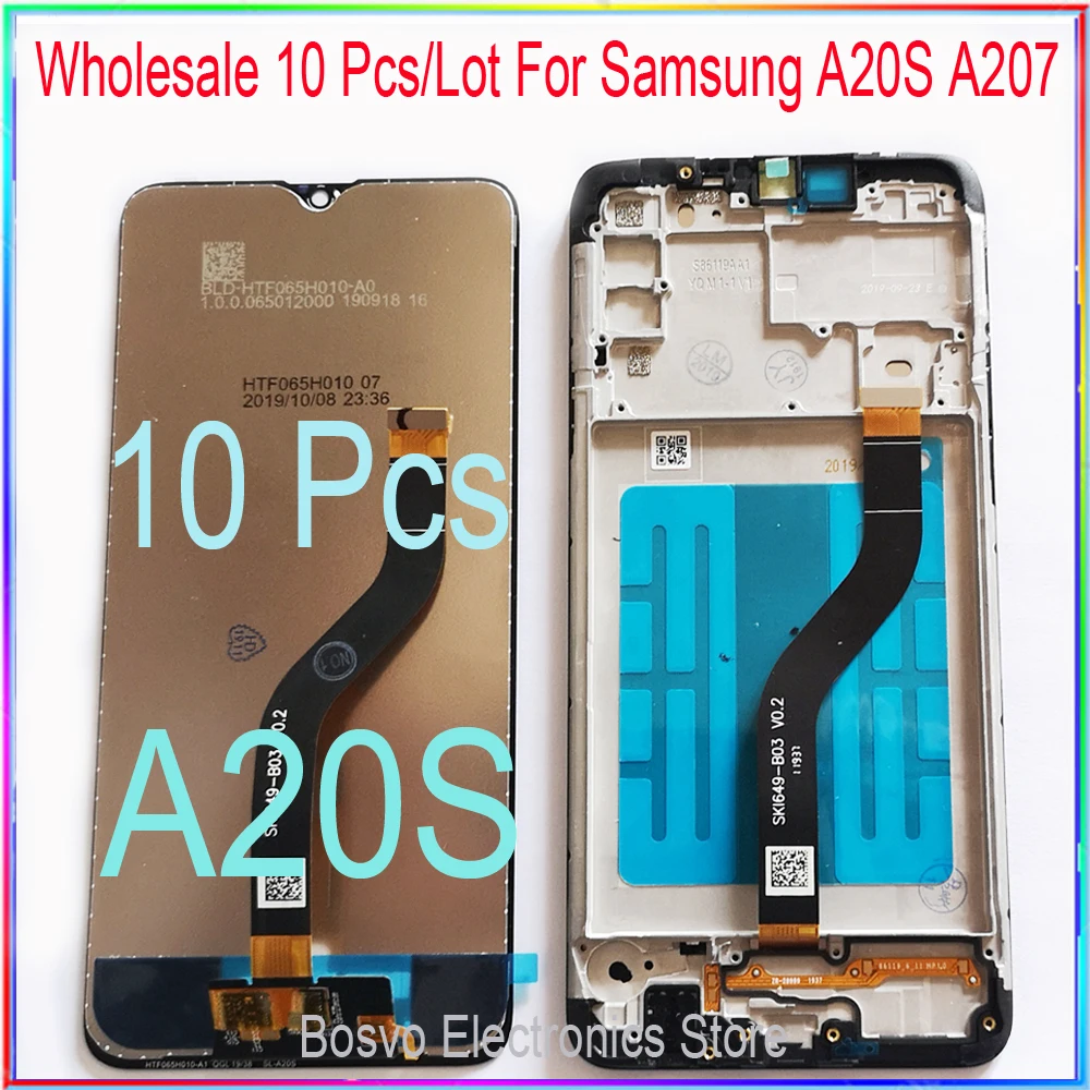 Pantalla LCD t&aacute;ctil para m&oacute;vil, montaje de marco para Samsung A20S, A207, A207F, A207F/DS, A207FN, A207U, A207W, venta al por mayor, lote de 10 unidades-0