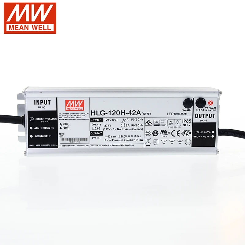 Светодиодный драйвер MEAN WELL HLG 120H 48A 48 В светодиодный источник питания 110 В/220