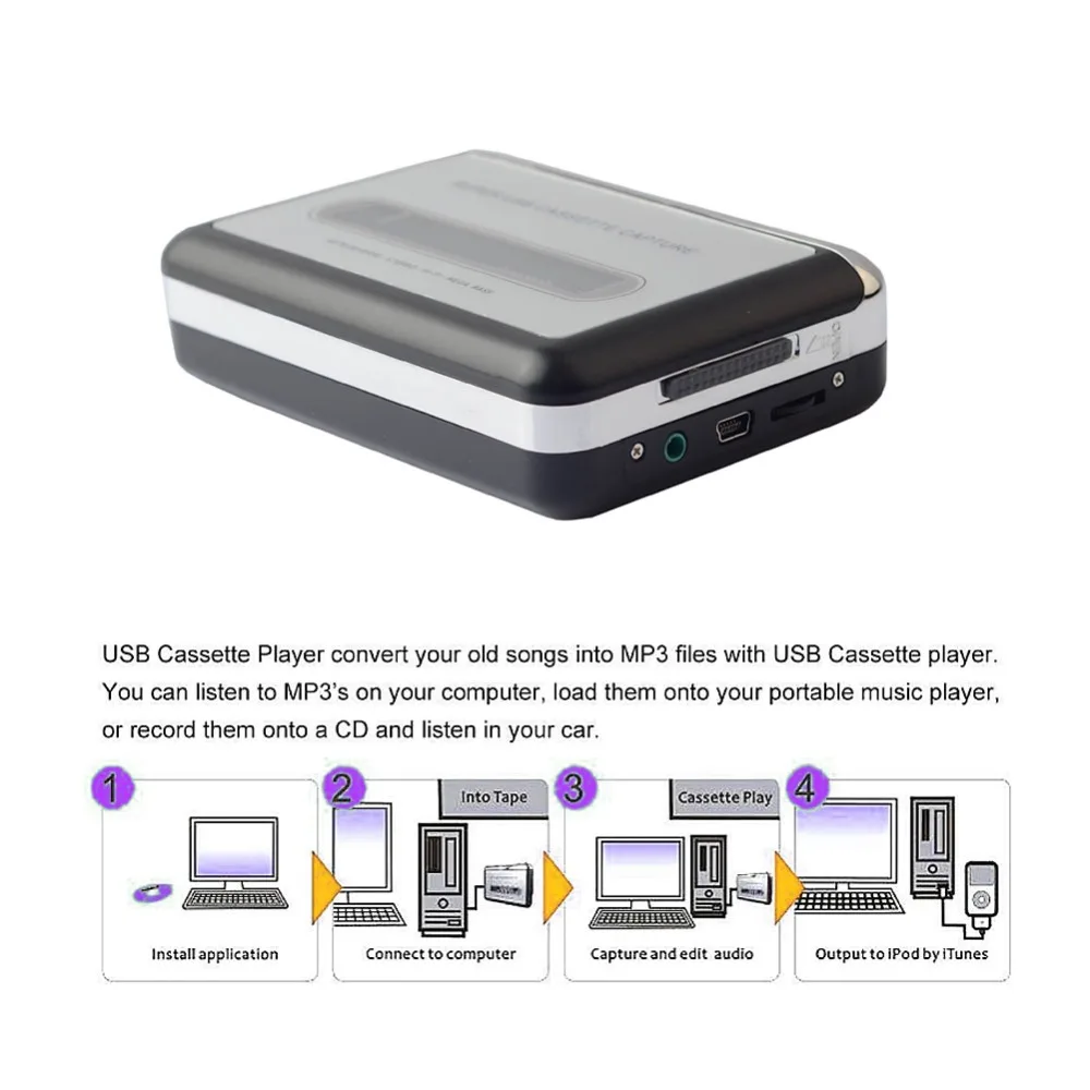 Портативный USB Кассетный плеер рекордер лента для MP3 конвертировать музыку на ленте на ПК кассеты в MP3 конвертер аудио кассетный плеер