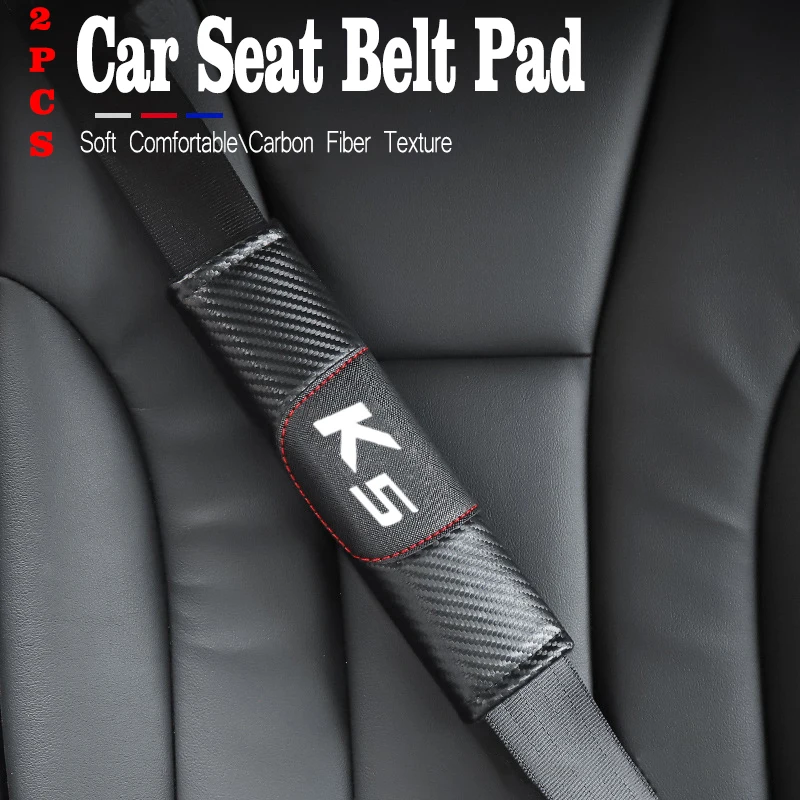 

For Kia K5 Car Seat Belt Cover Shoulder Pads Carbon Fiber Texture PU Leather Car Accessories Interior Driving Accessories