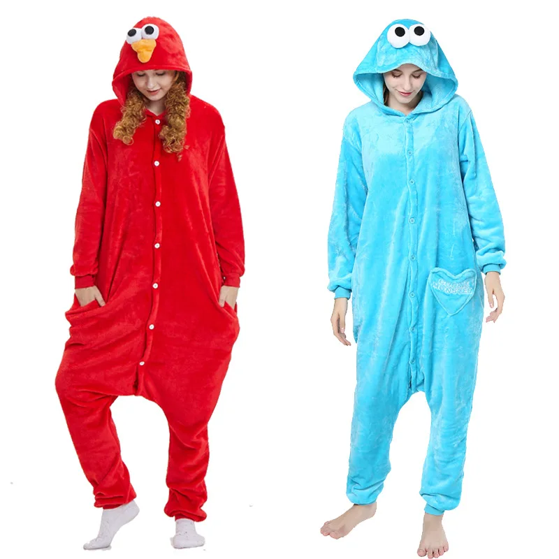 Мультяшные слитные пижамы синие красные Улица Сезам Симпатичные парные мужские