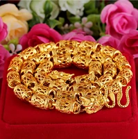not fade man necklace hot 60cm hollow out 24k real yellow solid gold plated mens necklace male chain birthday jewelry