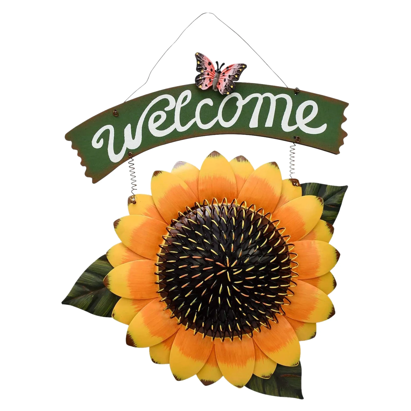 

1pc Pastoral Outdoor Shop Craft Garden Party Home Decor Welcome Sign Wall Art Iron Sunflower Painting Retro Door Hanging Indoor
