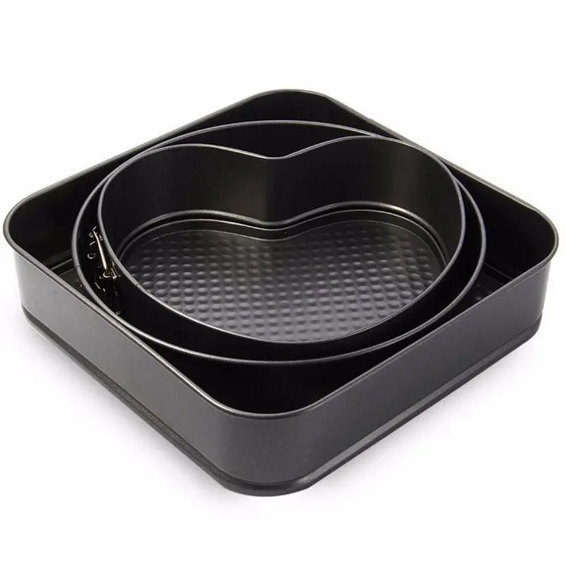 3 Pcs/Set Non-Stick Springform Cake Pan Metal Baking Mold With Removable Bottom Round Heart Square Shapes Bakeware Baki | Дом и сад