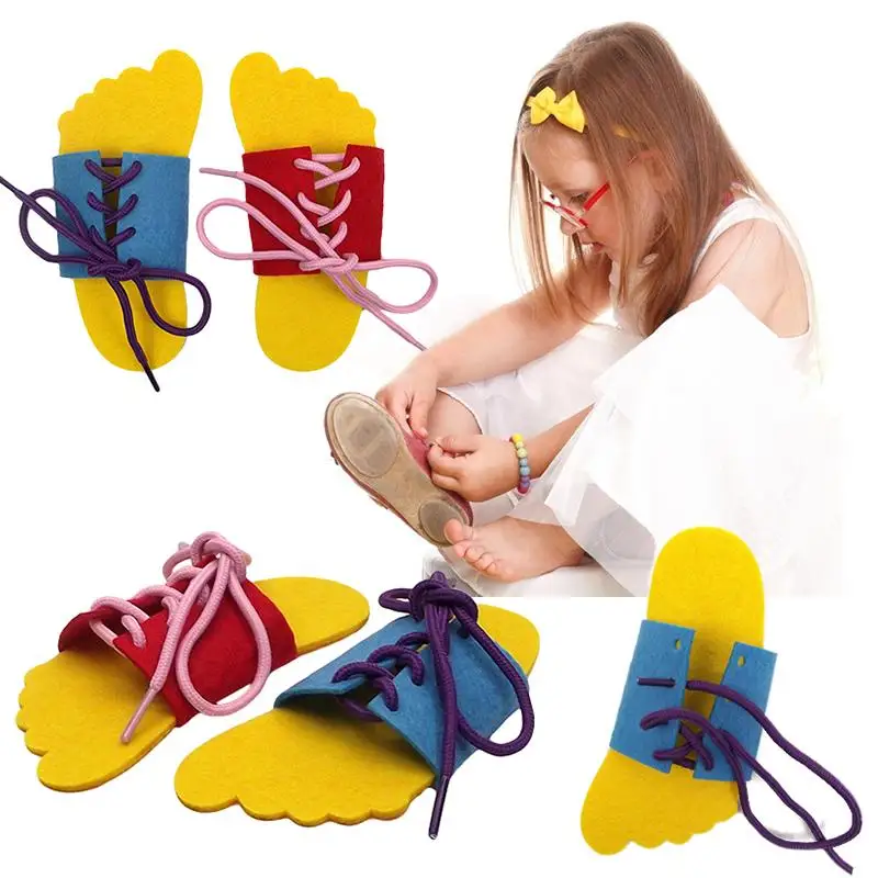 

Montessori Felt Crafts Teaching Supplies DIY Handwork Props Shoelaces Toys Lacing Practice Teach Kindergarten For Kids