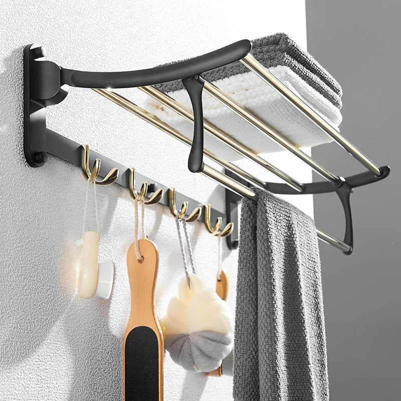 Bathroom Towel Rack Brass 60 cm Folding Gold Holder Foldable Black Fixed Bath Shelves Rail | Обустройство дома